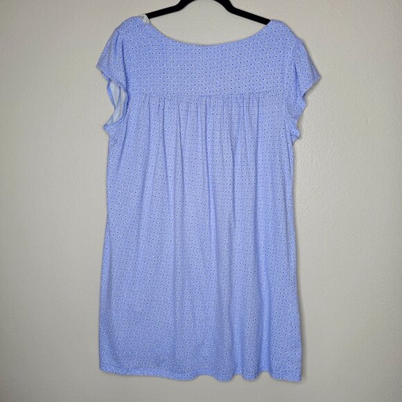 Eileen West L Blue Floral Nightgown Cap Sleeve Cotton Cottagecore Flower Button - Picture 6 of 6